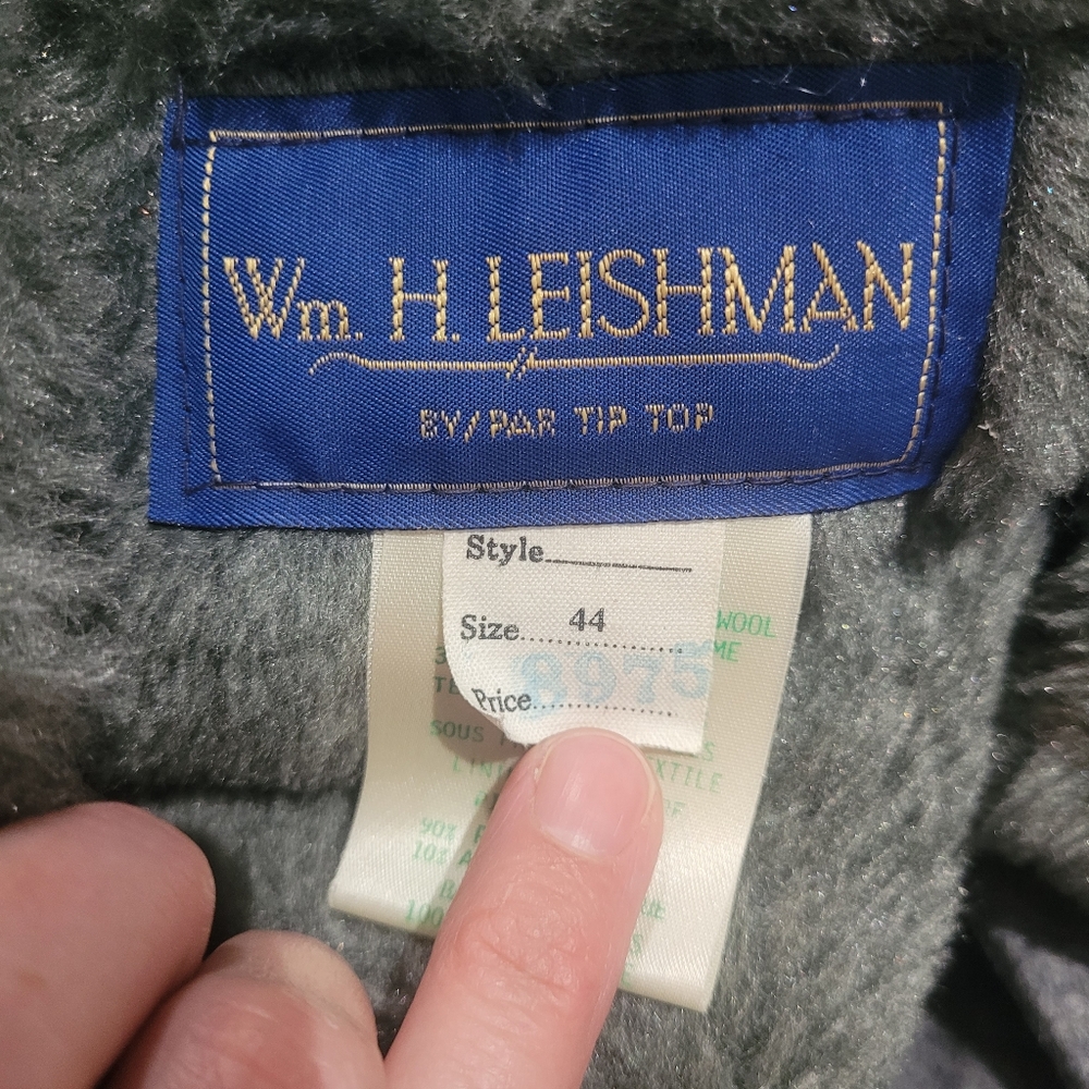 Wm H Leishman Men's Vintage Single Breasted Wool Winter Coat Size 44 Gray Lined - Picture 10 of 12
